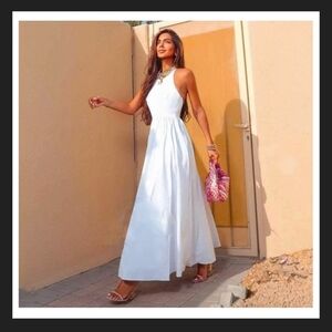 Zara Poplin Halter open back voluminous maxi dress cotton
